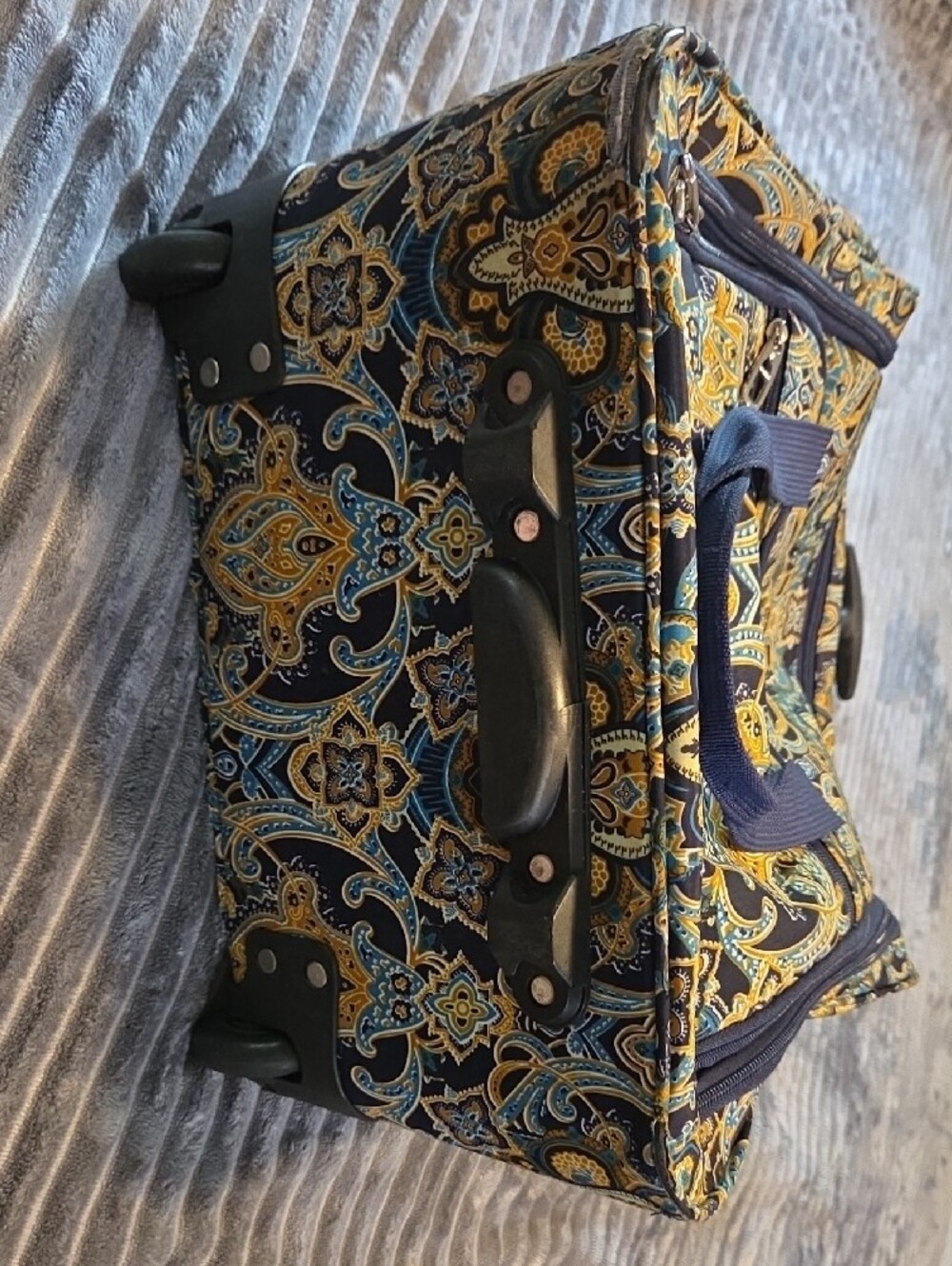 Stephane Verdino Navy & Gold Paisley Rolling Tote - Picture 2 of 10